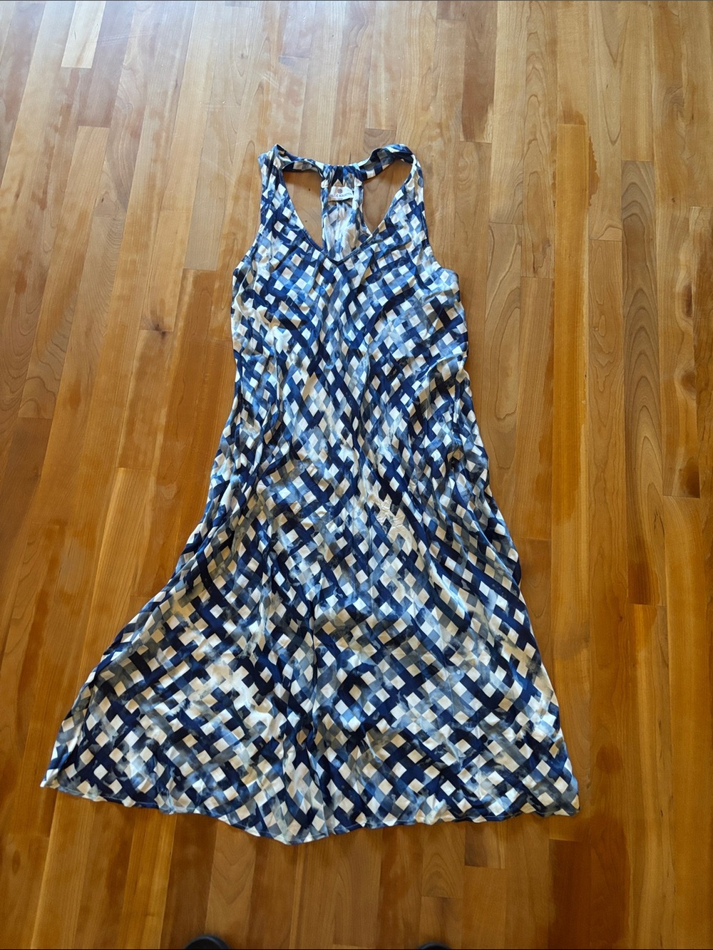 Sleeveless Blue & White Geometric Midi Dress